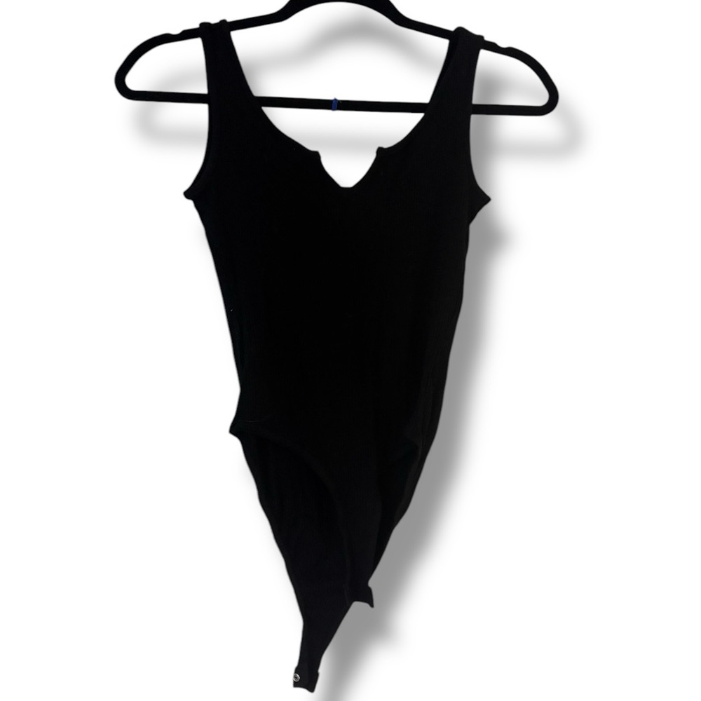 Aqua Black Sleeveless Ribbed Bodysuit
